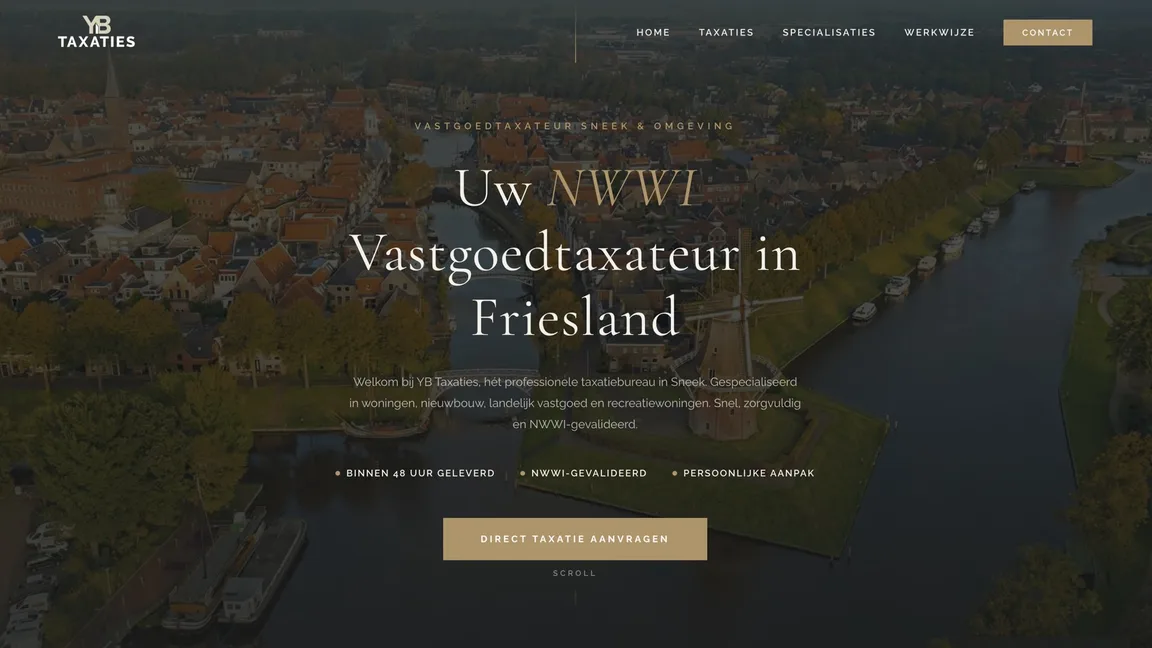 Schermafbeelding van de website: Makelaarswebsite voor YB Makelaardij & Taxaties