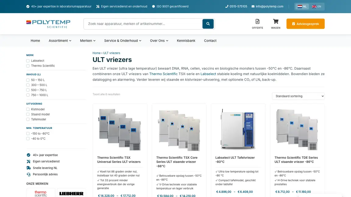 Productcategorie in de webshop van Poly Temp Scientific