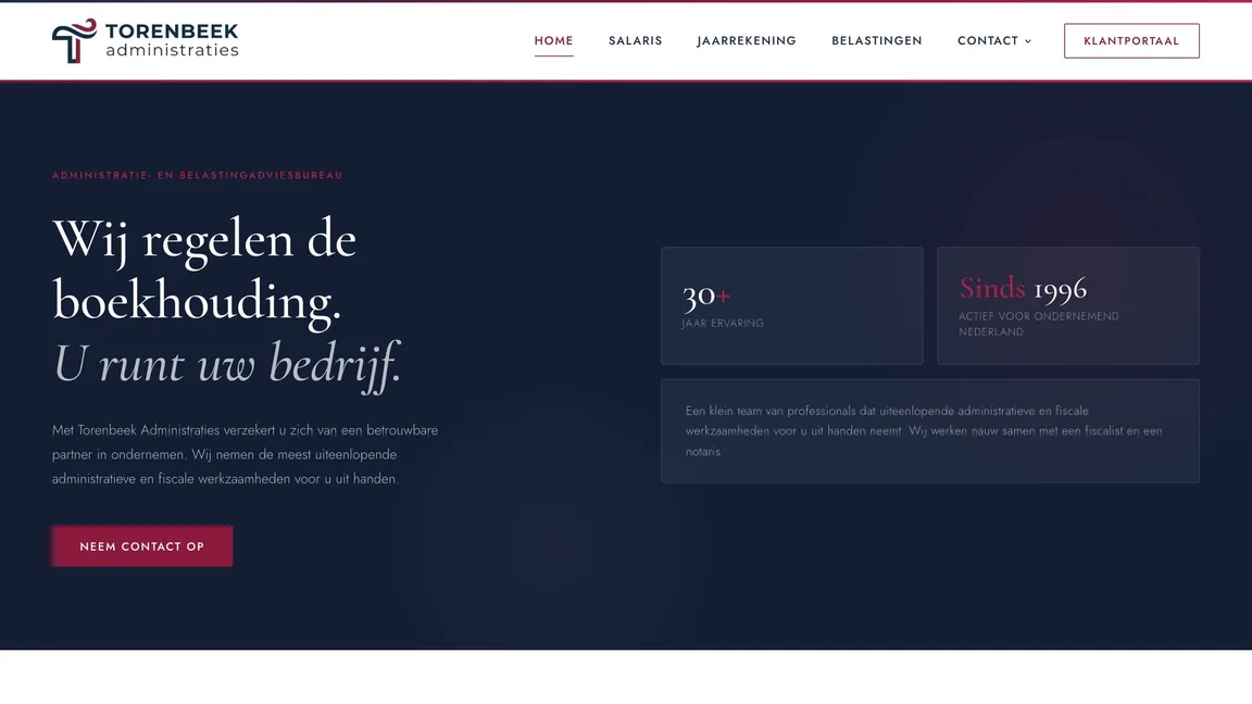Website die NJ Visuals bouwde voor Torenbeek Administraties