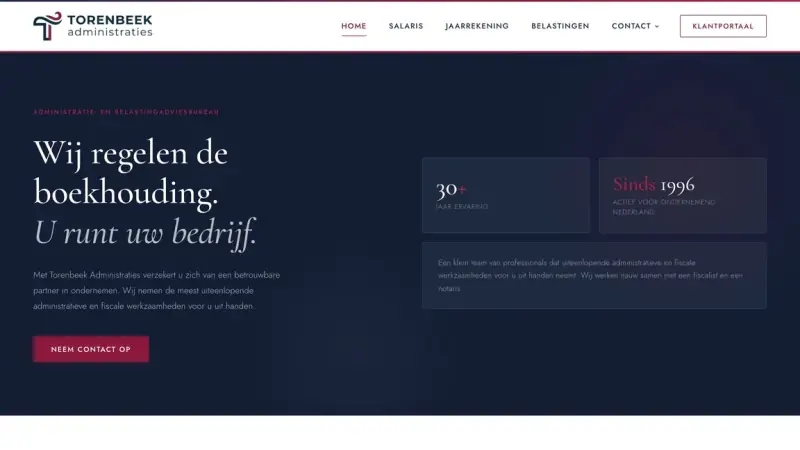 Website van Torenbeek Administraties, ontworpen en gebouwd door NJ Visuals