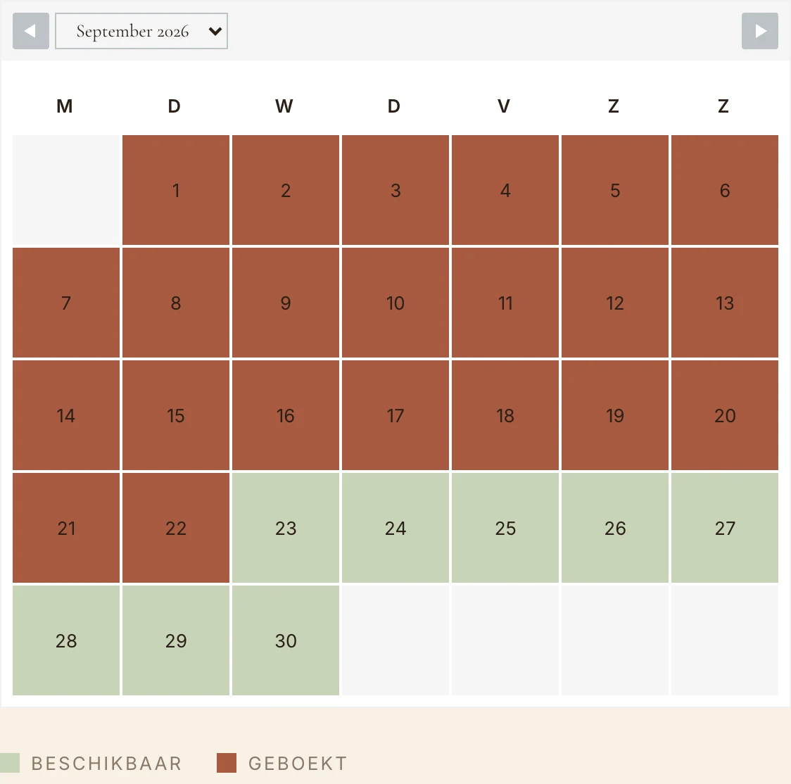 Beschikbaarheid op de website van vakantiedordogne.nl