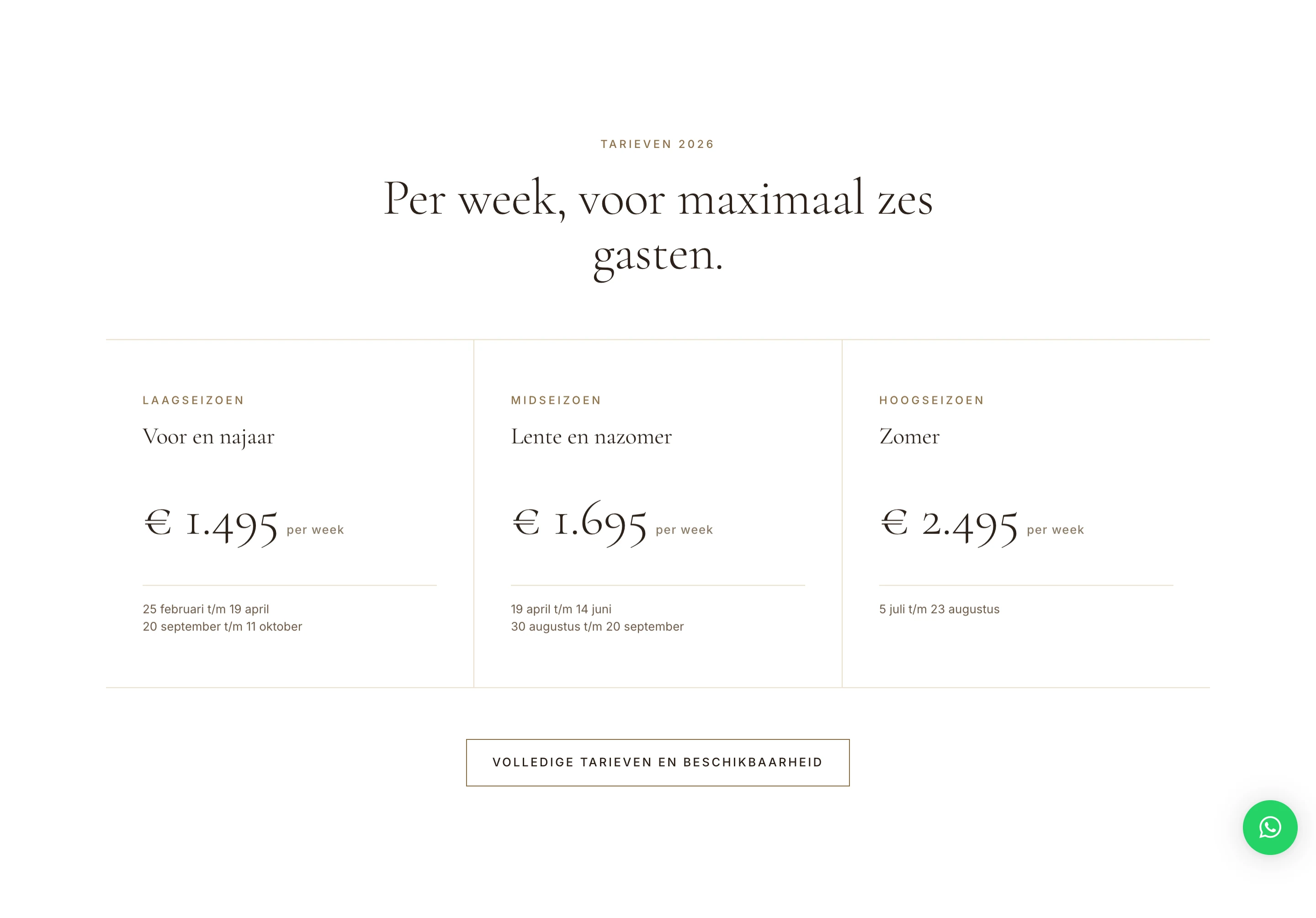 Seizoenstarieven op de website van vakantiedordogne.nl